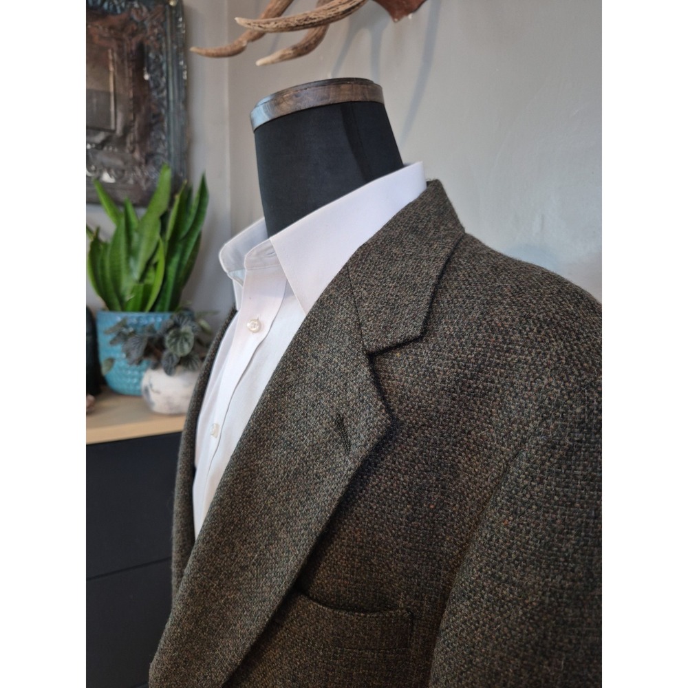Executive Collection Mens 42L Olive Green Tweed Wool Sport Coat Blazer USA N505